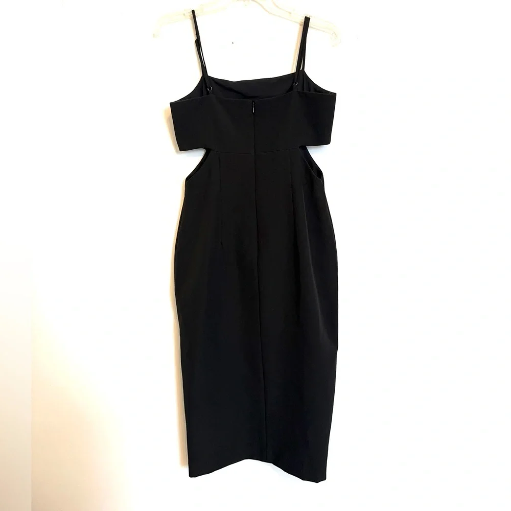 Gianni Bini Black Cutout Sheath Dress Size 6 Spaghetti Strap Midi Bodycon - Picture 5 of 8